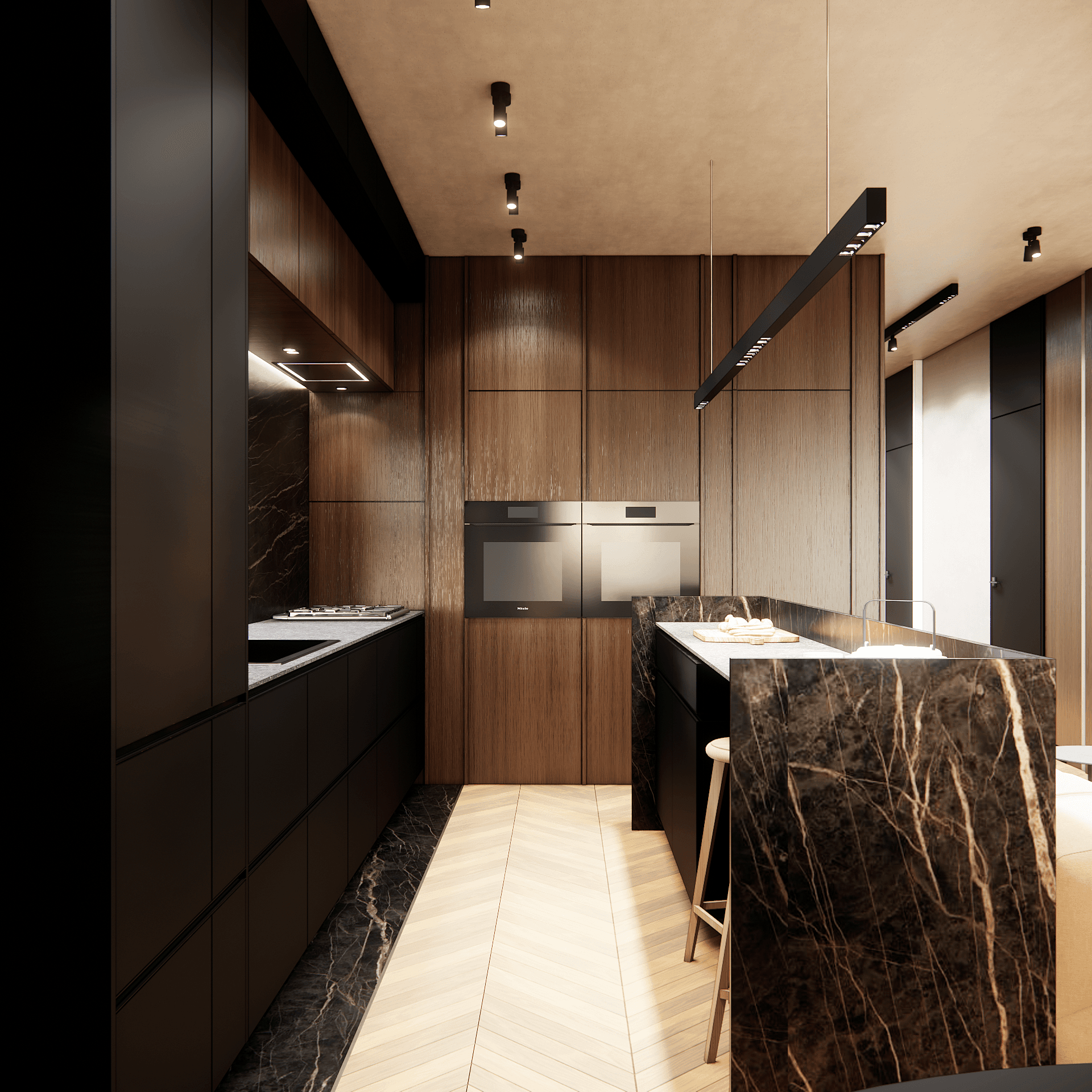 dom-w-lesie - Salon+kuchnia+jadalnia