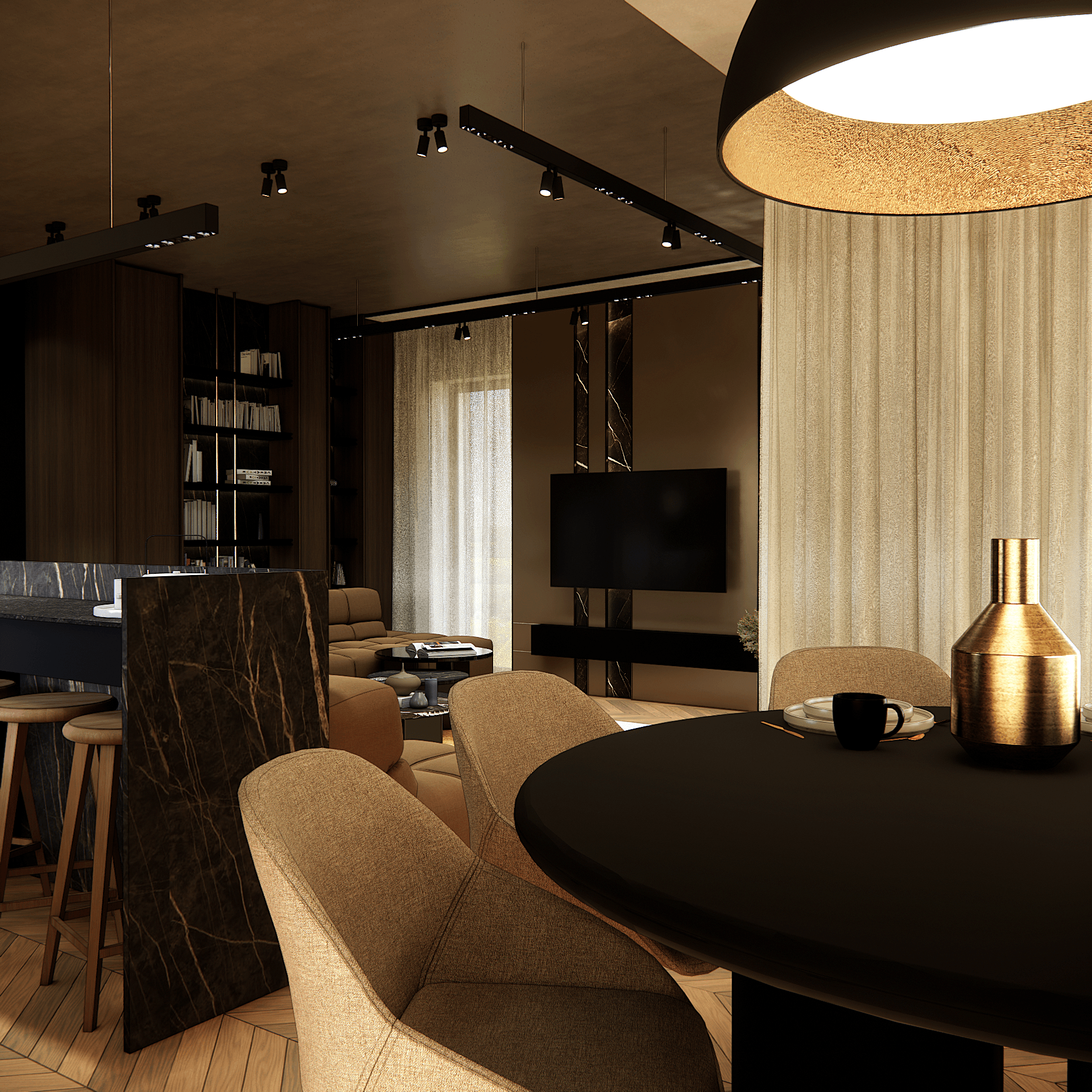 dom-w-lesie - Salon+kuchnia+jadalnia