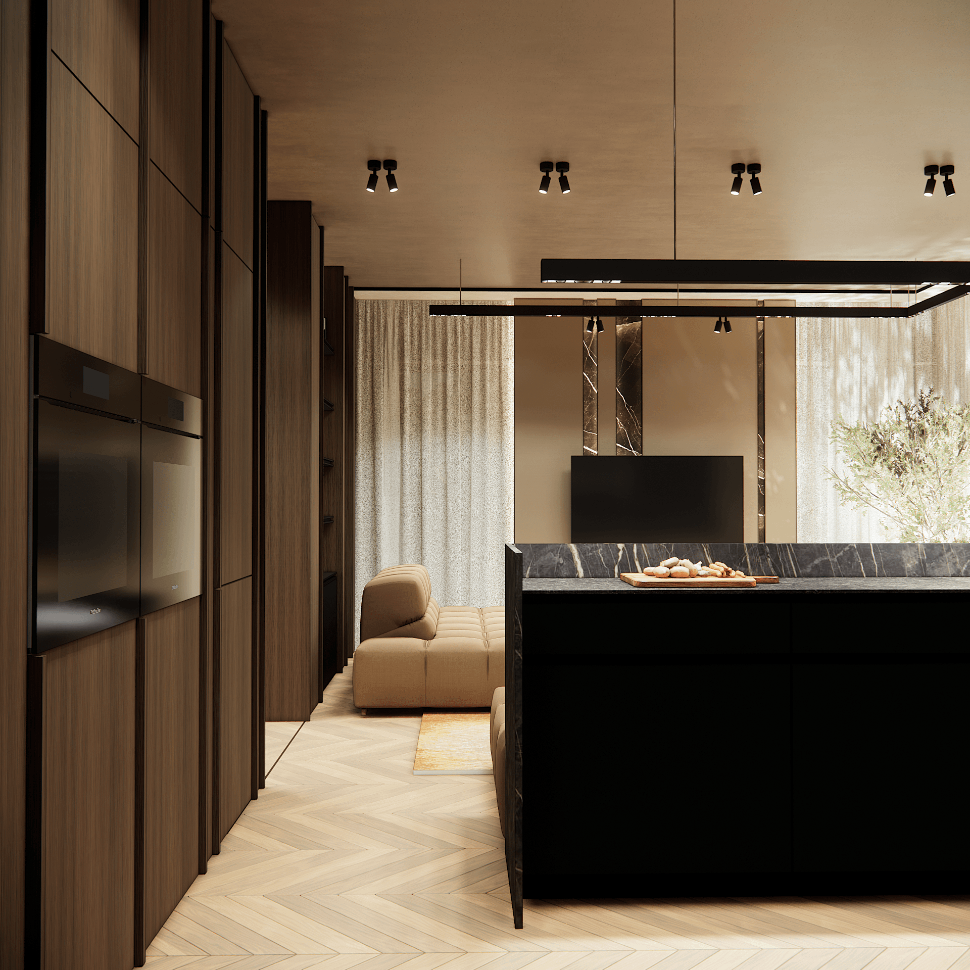 dom-w-lesie - Salon+kuchnia+jadalnia